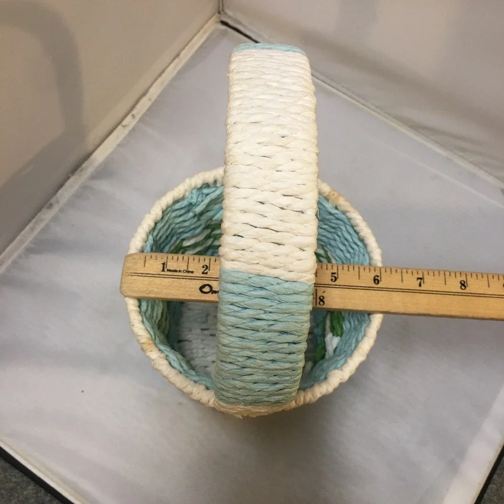 Woven Paper Rope Basket Kids OS Blue White Green Easter Spring Decor Storage